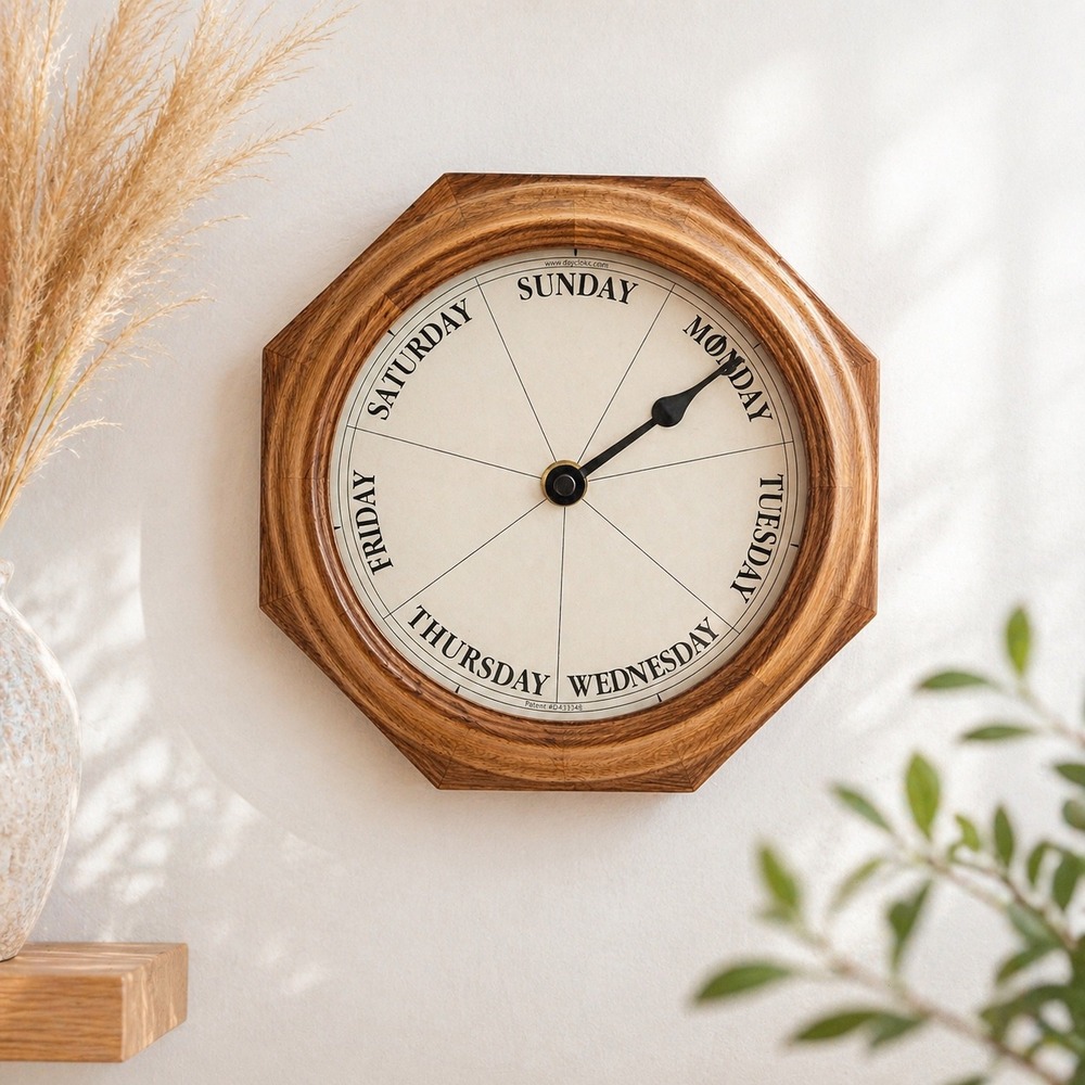 DayClocks Classic Oak "Day of the Week" Wall Clock – 10" Mindful Living Decor